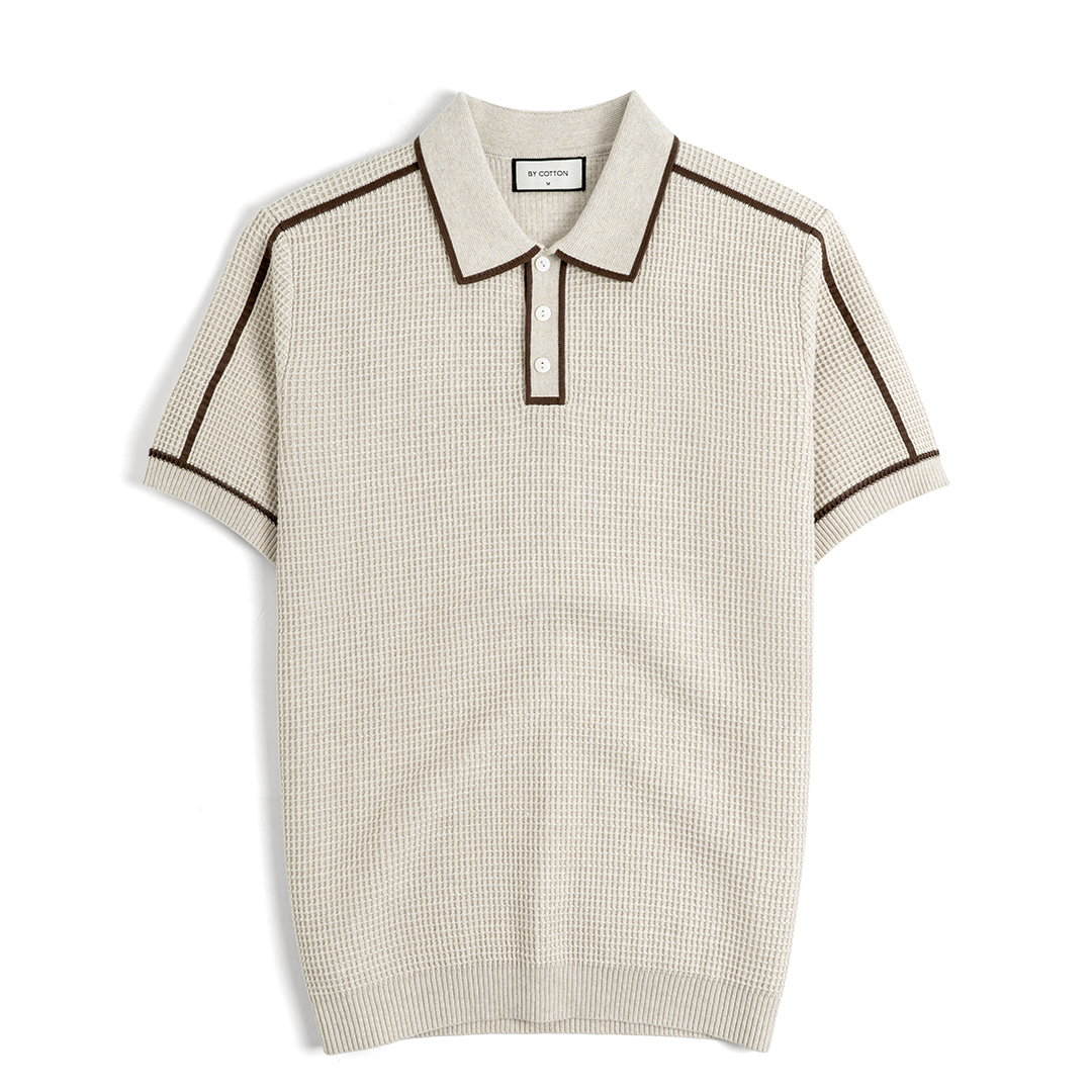 Áo Polo Dệt Kim Waffle Style Retro Phối Viền