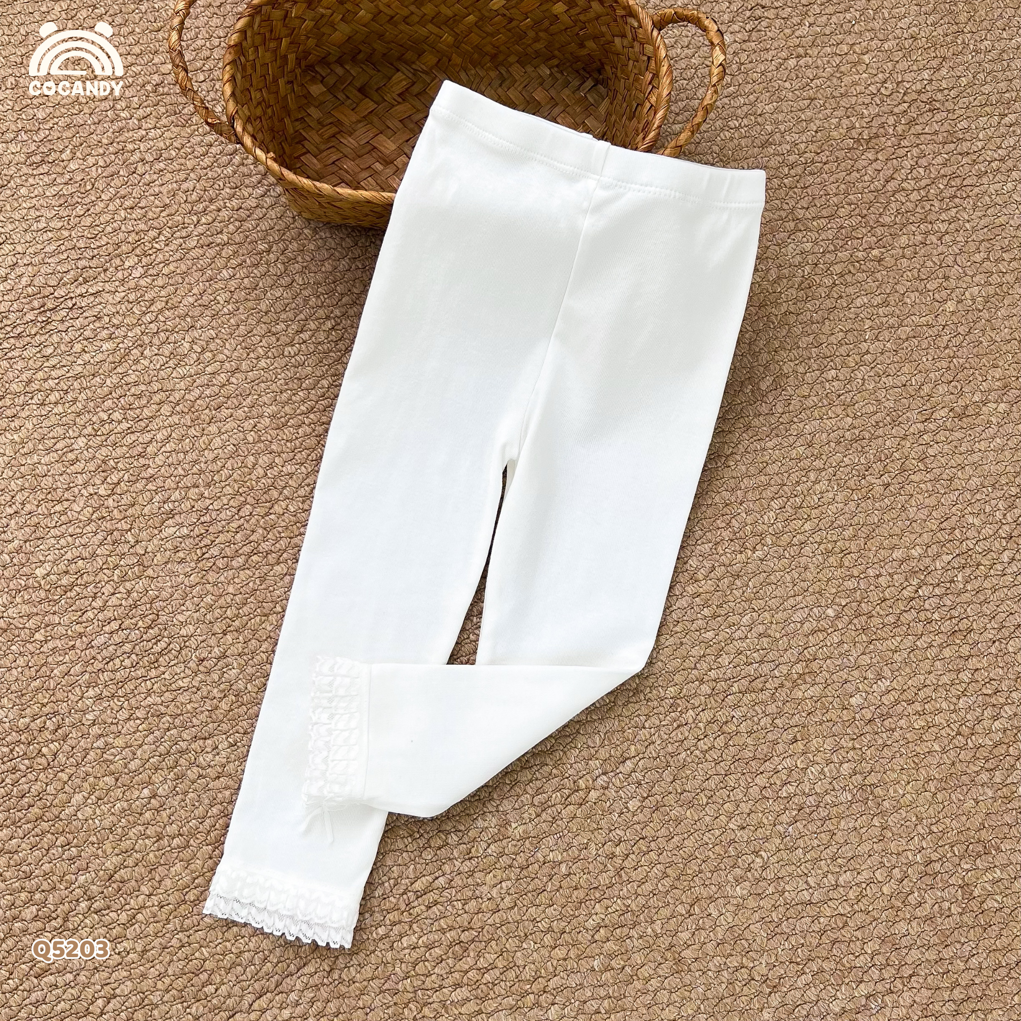 Quần dài legging TRẮNG nhún ren 2 lớp