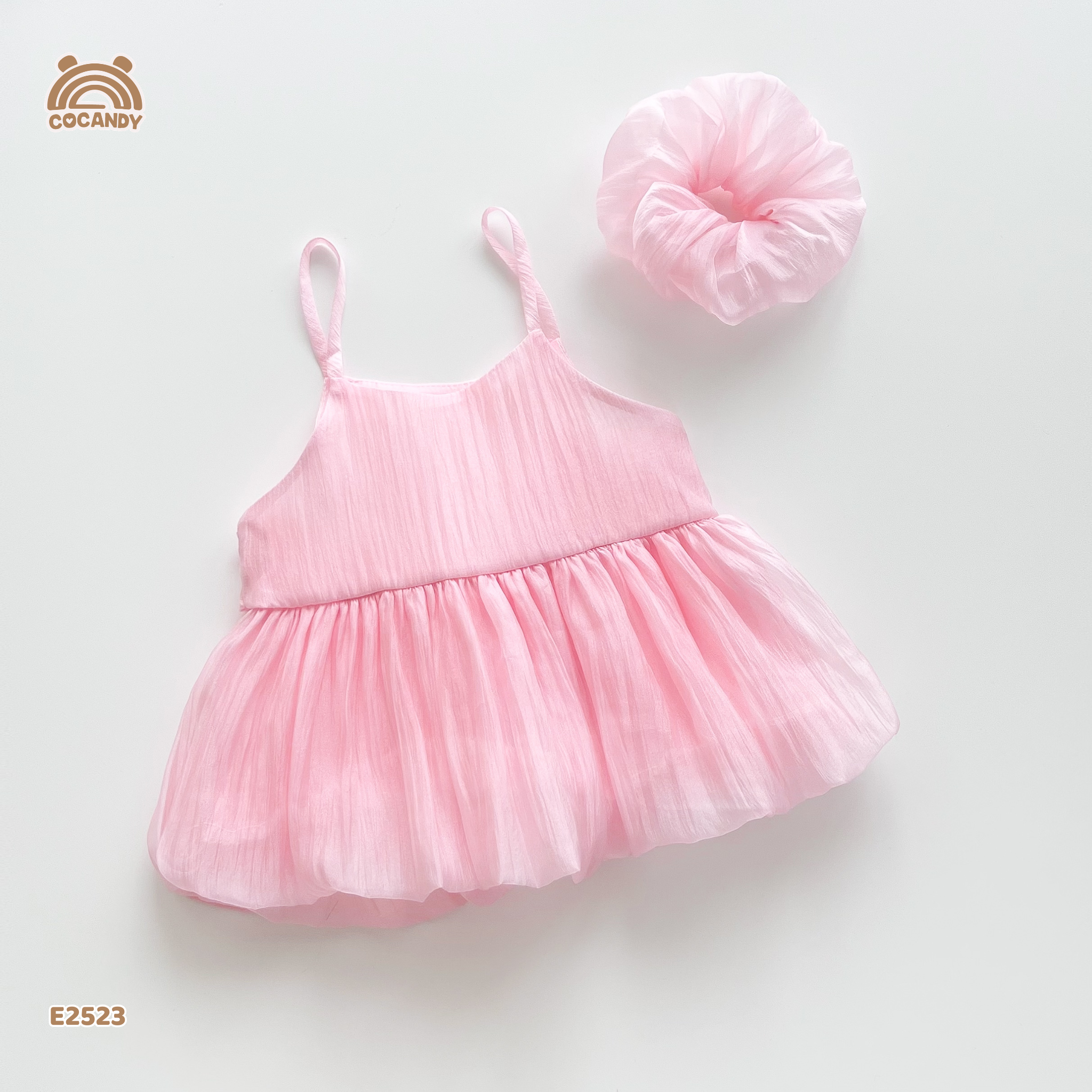 Set áo tơ 2 dây HỒNG form bí kèm scrunchies_thumbnail_1