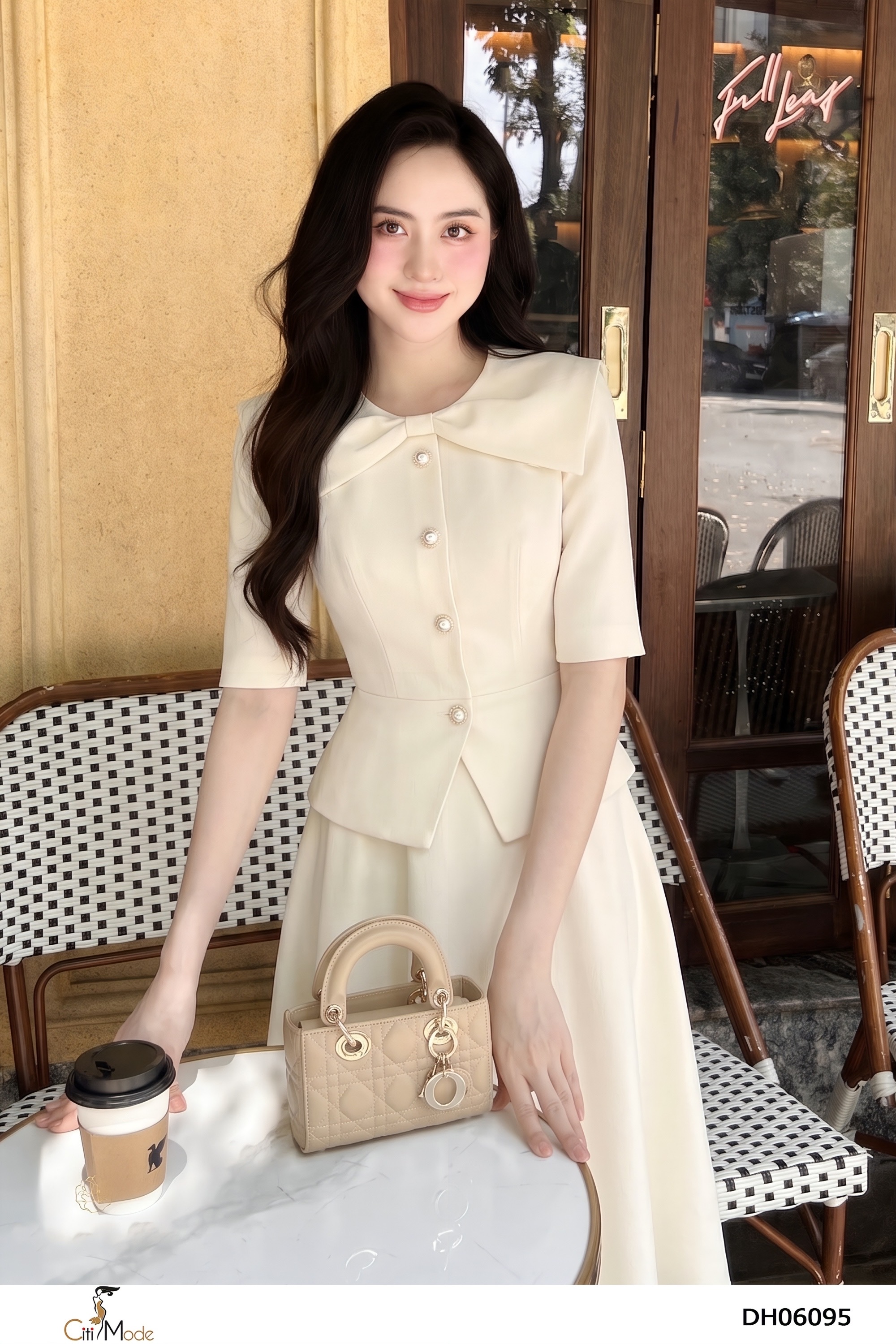 Đầm xòe trắng, cổ tròn cách điệu tay lỡ_thumbnail_4