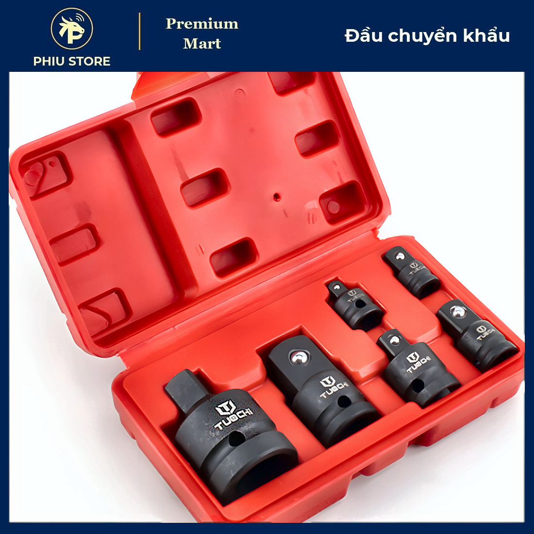 Bộ 6 Đầu Chuyển Khẩu Thép Đen - Chuyển Tuýp 1/2, 3/8, 1/4 Cao Cấp