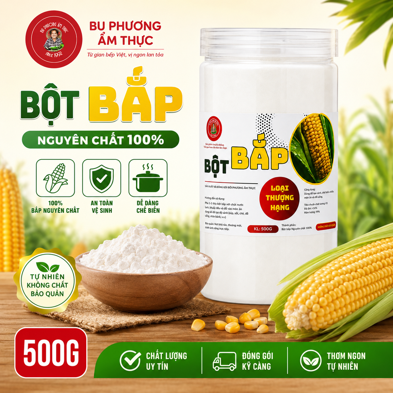 Bột Bắp Nguyên Chất Bu Phương – Tạo Sánh Súp, Sốt, Món Xào - BP18
