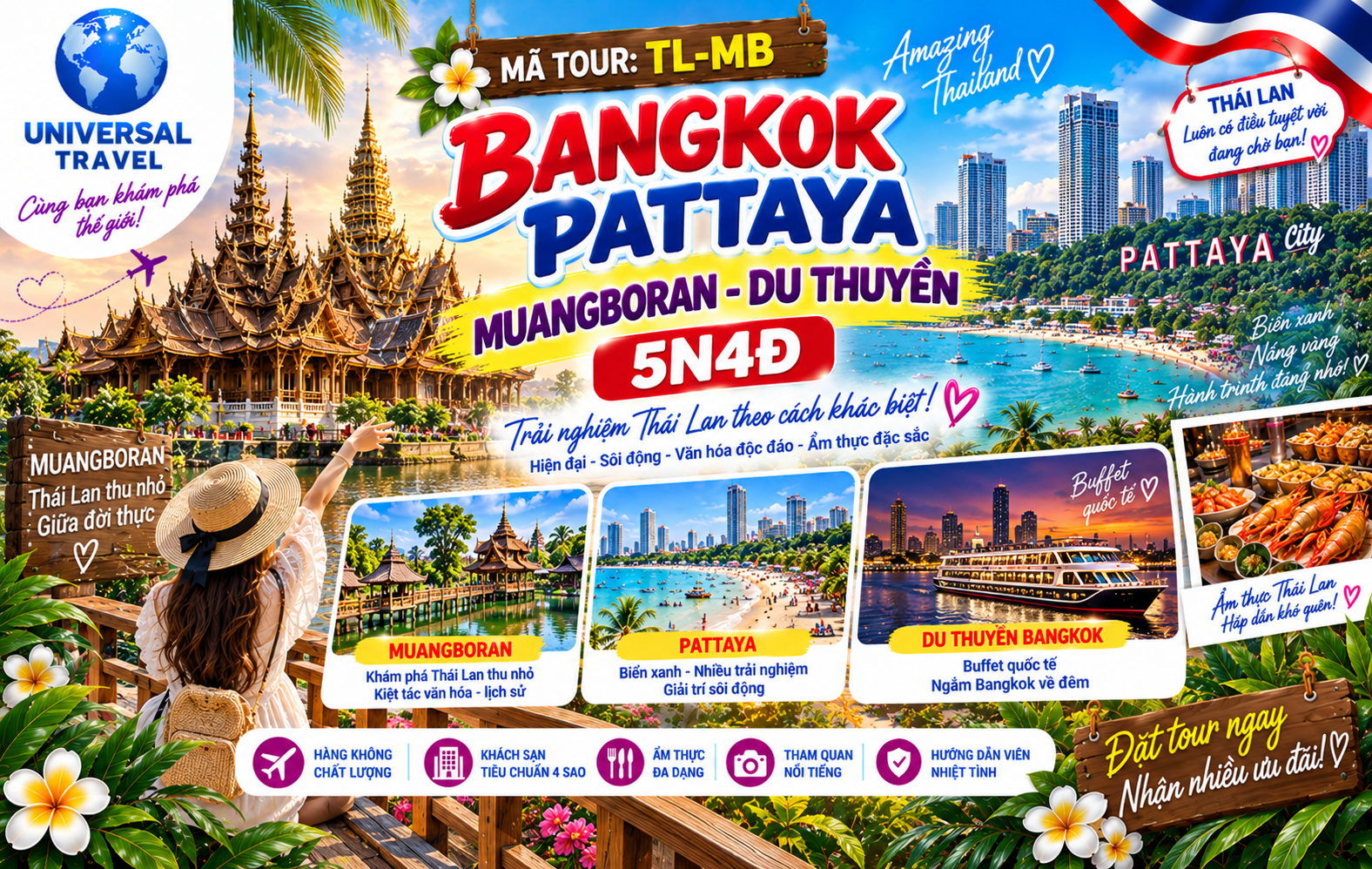 BANGKOK - PATTAYA - MUANGBORAN - DU THUYỀN 5N4Đ