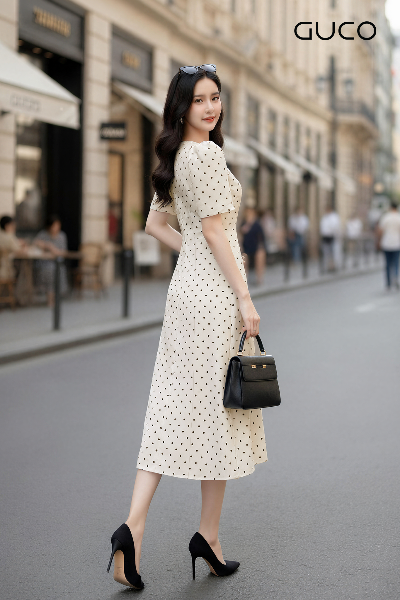GUCO Đầm Chấm Bi Kem Phối Ren Thanh Nhã_thumbnail_2