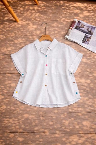 Áo sơ mi linen phối nút nhiều màu