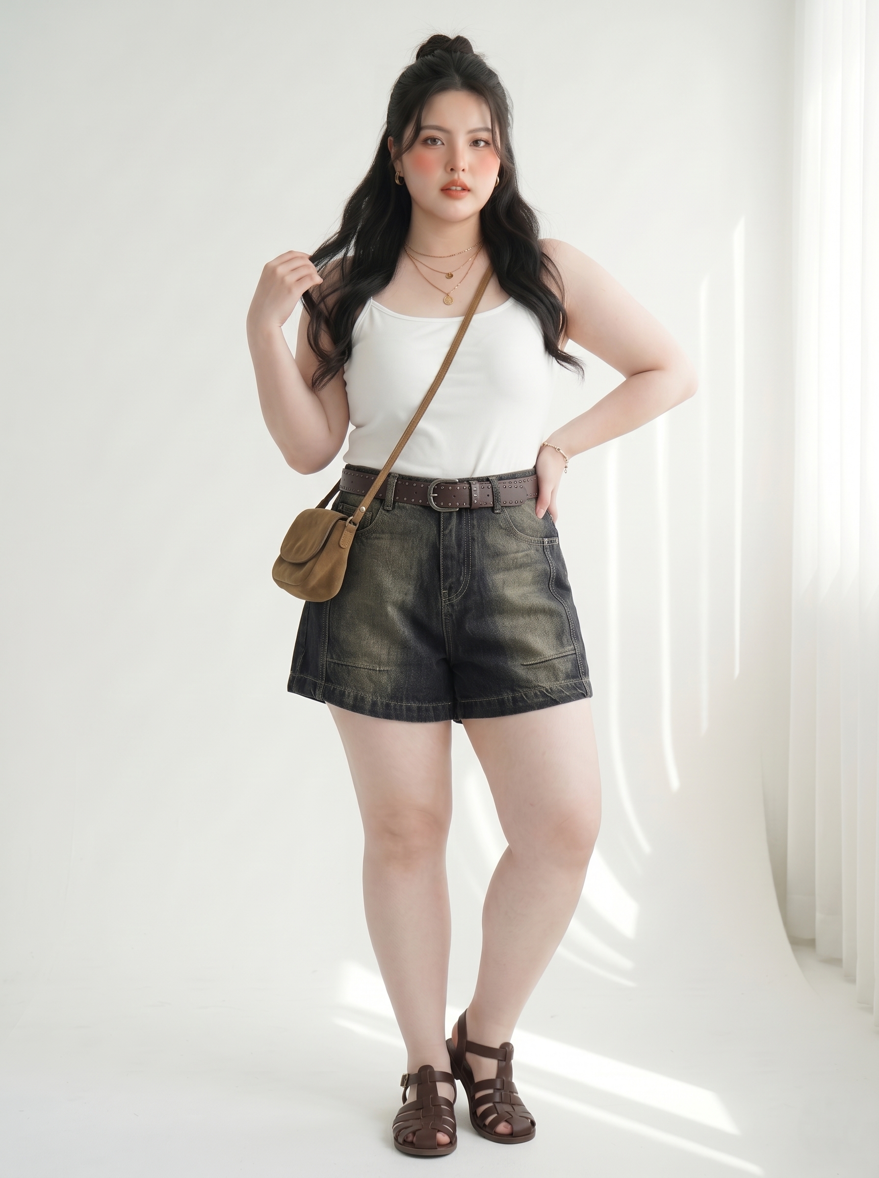 Quần Short Jean Lưng Thun Bigsize Cạp Cao Gọn Bụng Dễ Phối - Xanh Nhạt, Đen Wash - Vừa 55-90kg - T-QSJ1324