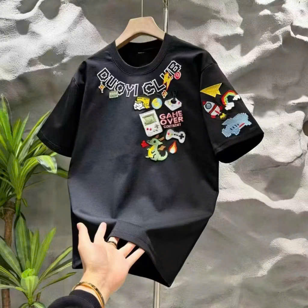 Áo Thun Thêu Patch Game Over Form Oversize Unisex  Vintage Streetwear M-3XL