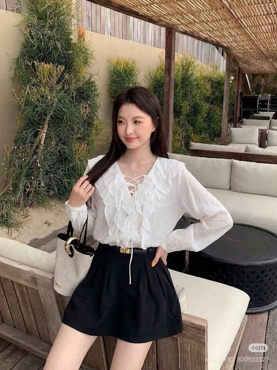 Lucas - Áo sơ mi dài tay cổ tim viền bèo 3 lớp buộc nơ 26011_thumbnail_5