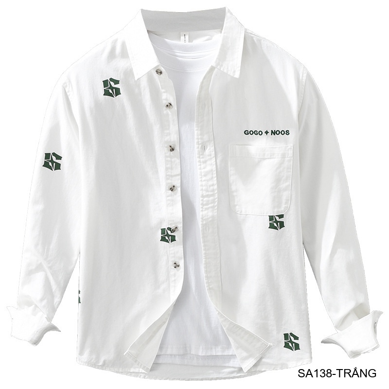 SA138 - Áo sơ mi nam dài tay in họa tiết thời trang, chất cotton 100%, form rộng nhẹ nhàng, màu trắng và xanh lá_thumbnail_4