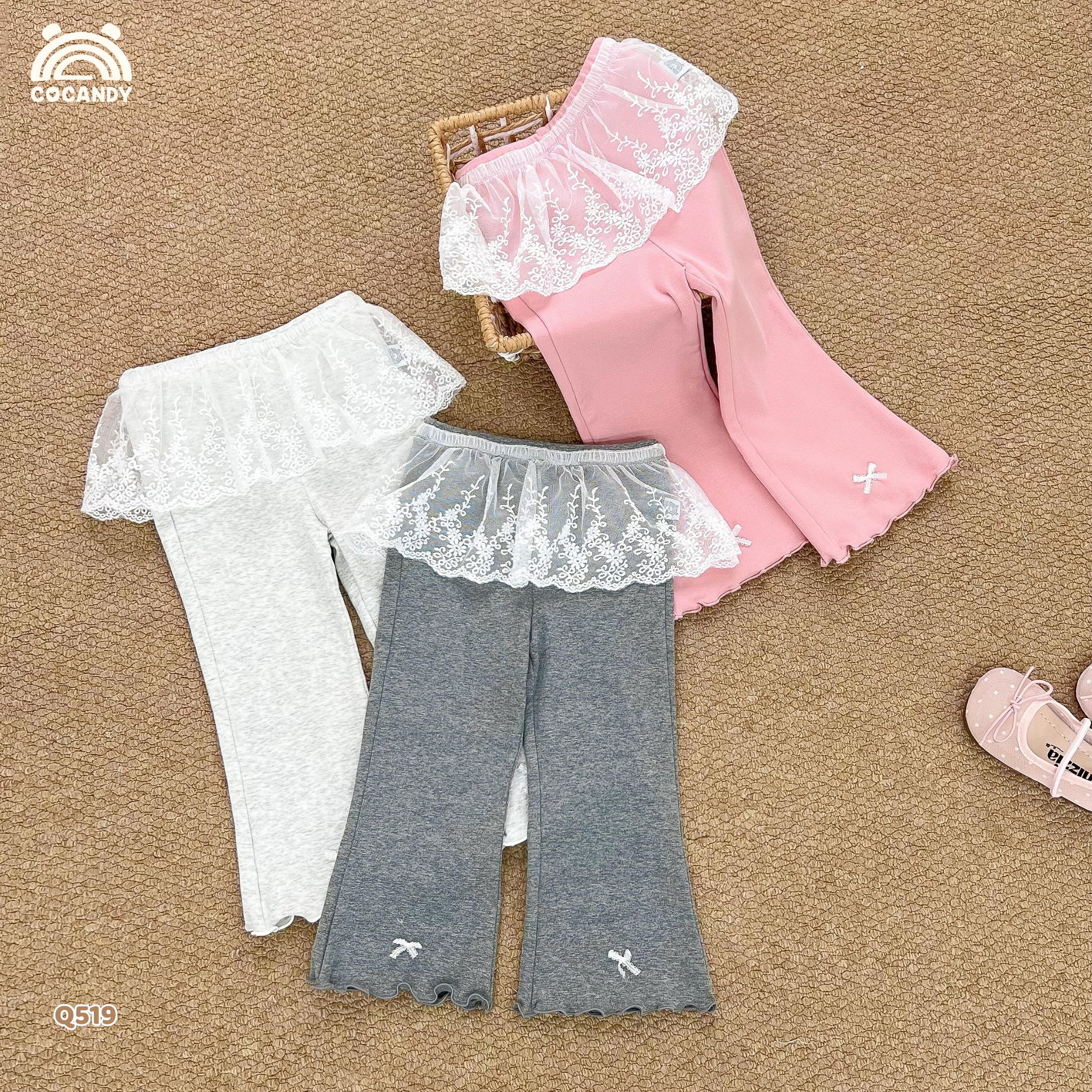 Quần dài legging HỒNG ống loe phối ren trắng_thumbnail_4