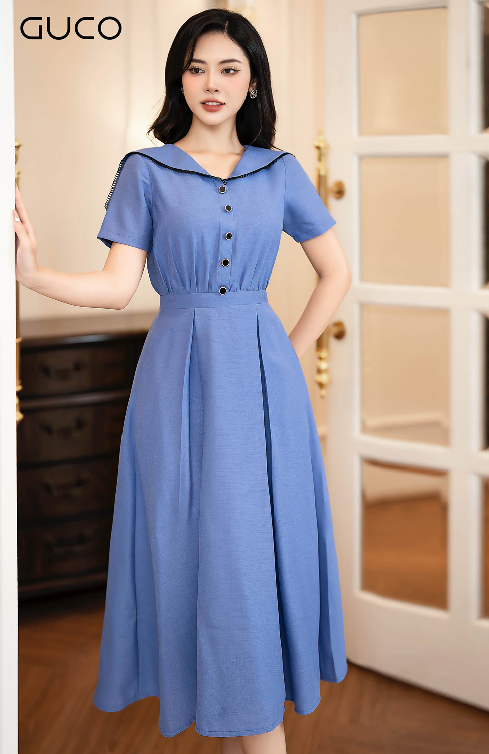 D10034XANH - ĐẦM XÒE CỔ CHOÀNG ĐĂNG REN  - XANH_thumbnail_1