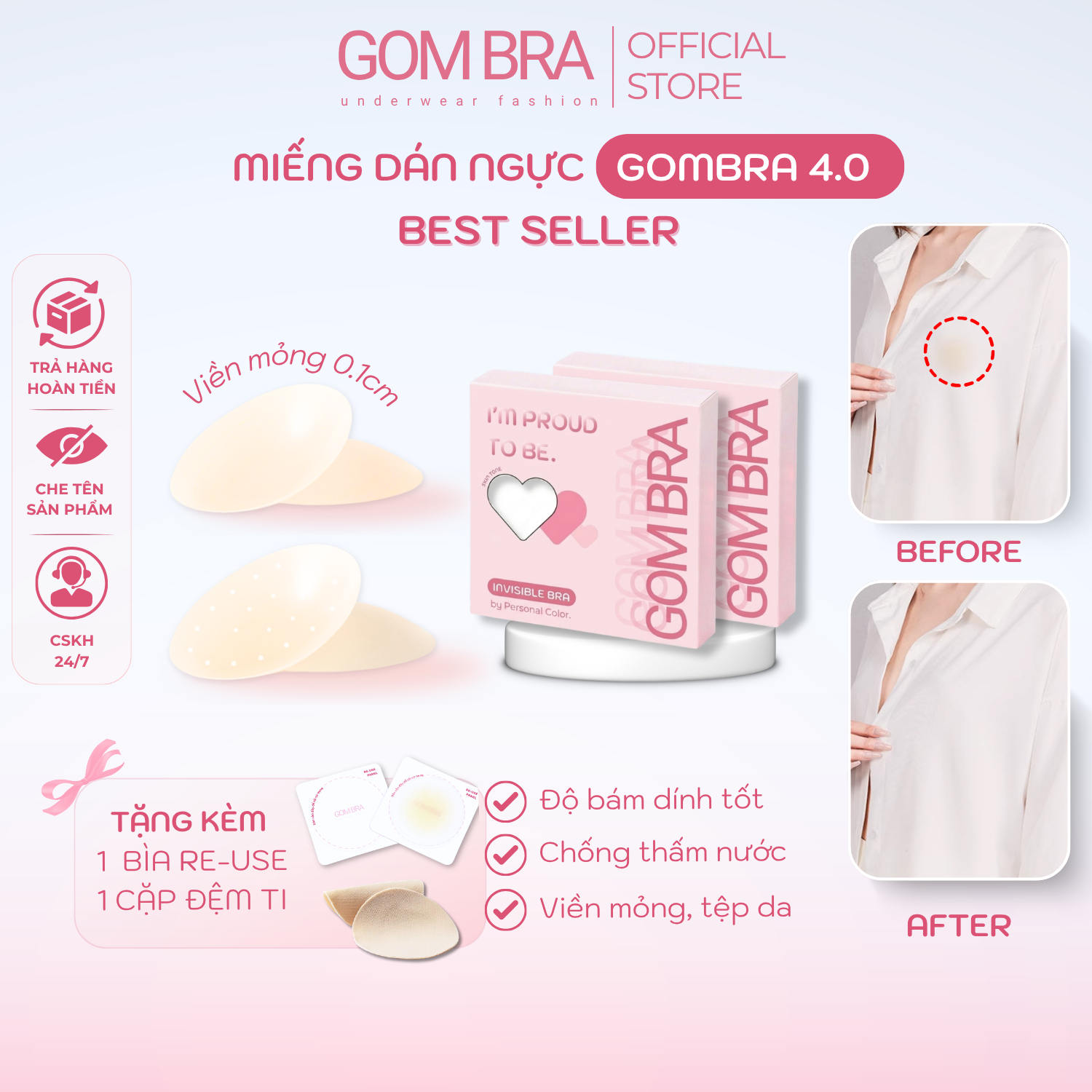 Miếng Dán Vòng 1 Nữ Silicone Tàng Hình Gom Bra, Keo Bám Dính Tốt Tệp Da, Có Thể Tái Sử Dụng - SA-5550
