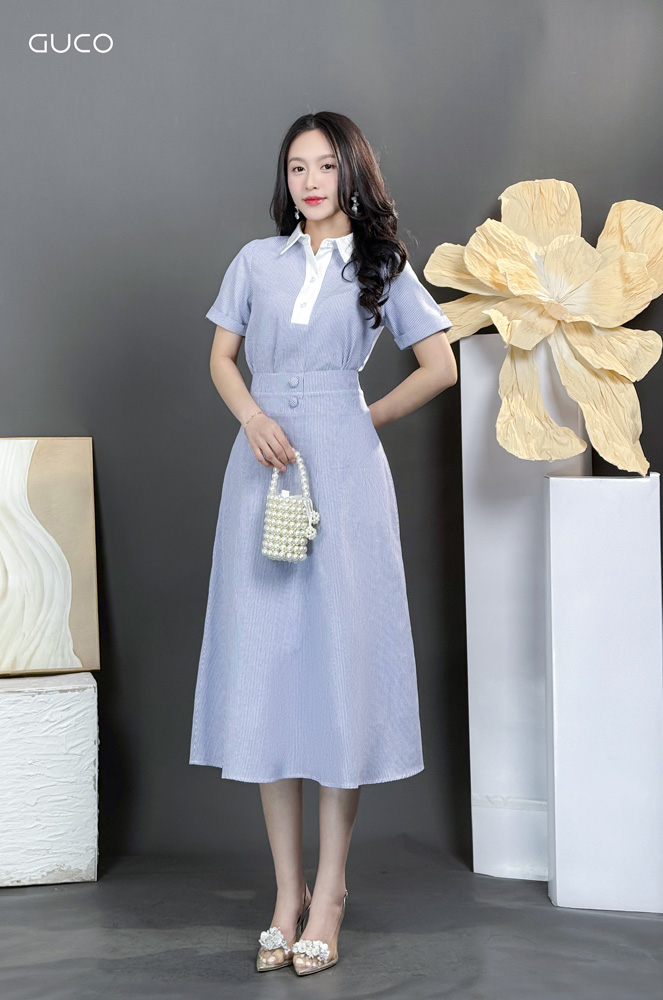ÁO THUN KẺ SỌC CỔ PHỐI - XANH
