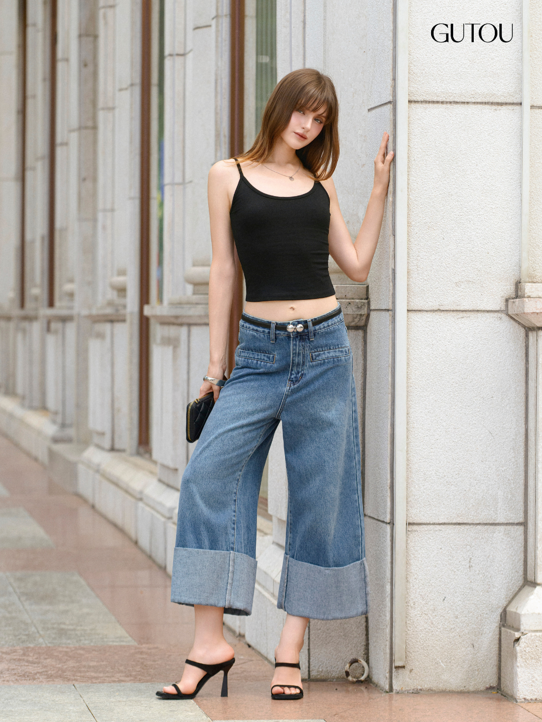 [ GUTOU ] Quần Jean Suông Lai Gập Túi Kiểu Casual Streetwear_thumbnail_4