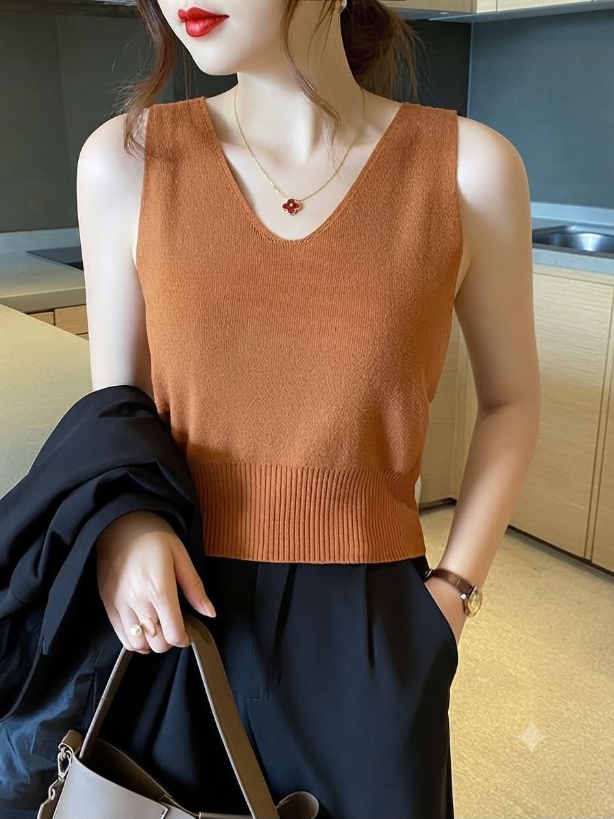 MS SB2203312: Áo Gile Dệt Kim Cổ V 