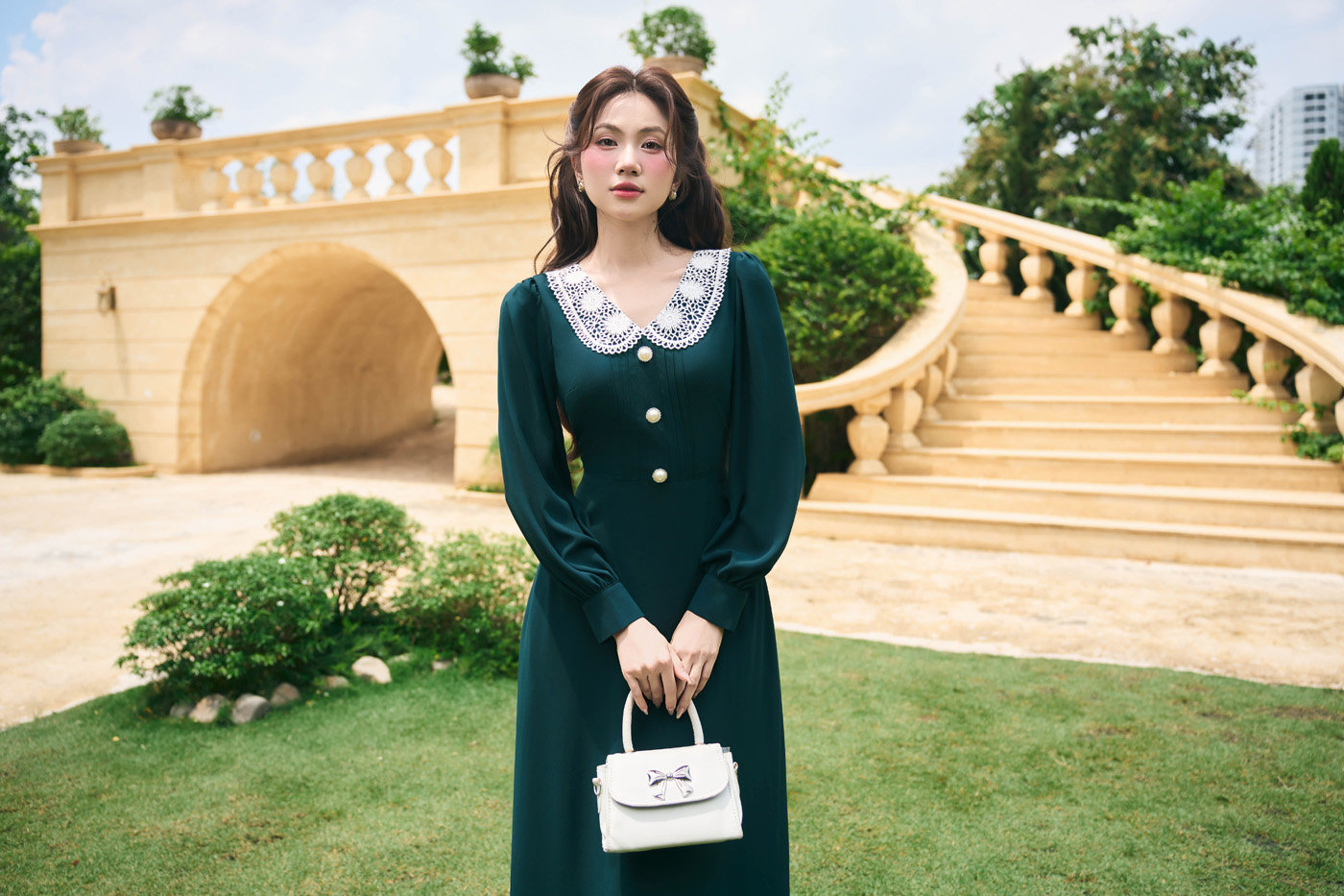 ĐẦM XÒE CỔ PHỐI REN TRẮNG - XANH CỔ VỊT_thumbnail_1