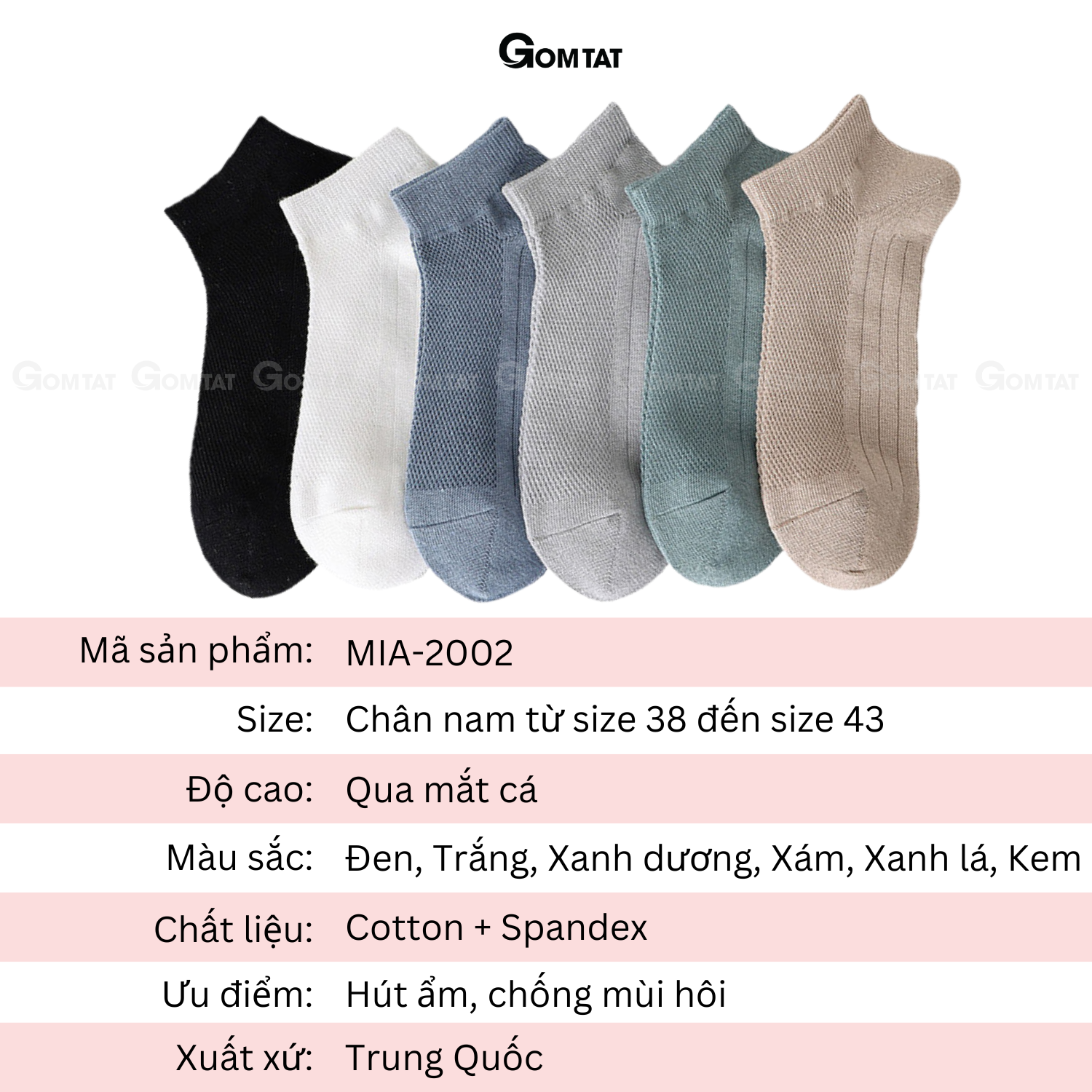 Combo tất nam cổ thấp GOMTAT, chất liệu cotton mặt lưới cao cấp hút ẩm khử mùi - MIA-2002_thumbnail_6