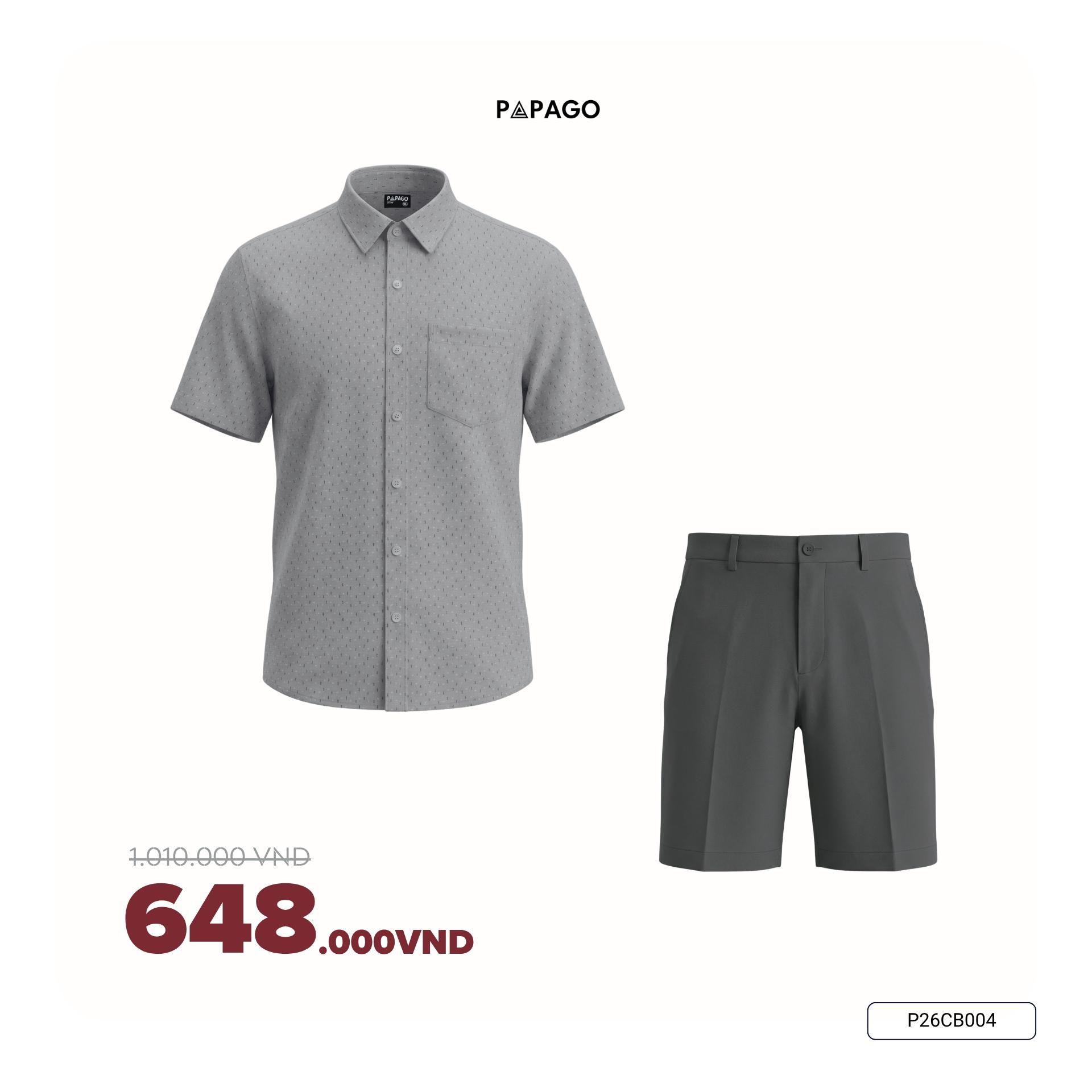 [Tặng Áo] Combo Áo Sơ Mi Nam Họa Tiết Vải Xô Đũi & Quần Short Vải Poly Trung Niên PAPAGO - P26CB006_thumbnail_2