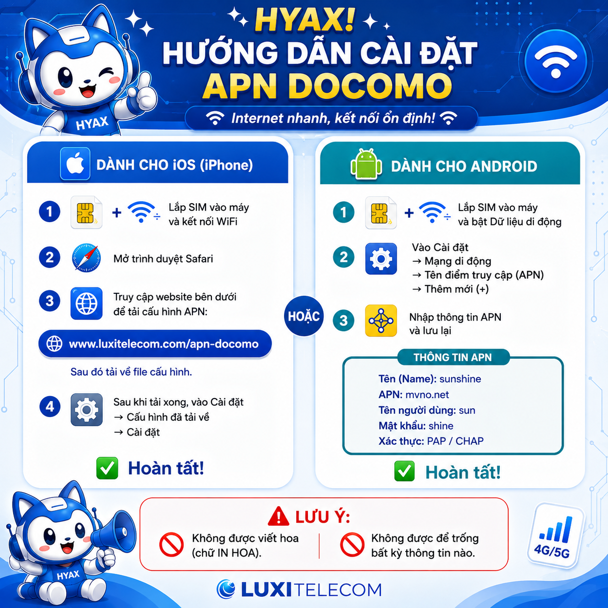 HƯỚNG DẪN CÀI CẤU HÌNH SIM DOCOMO – LUXITELECOM