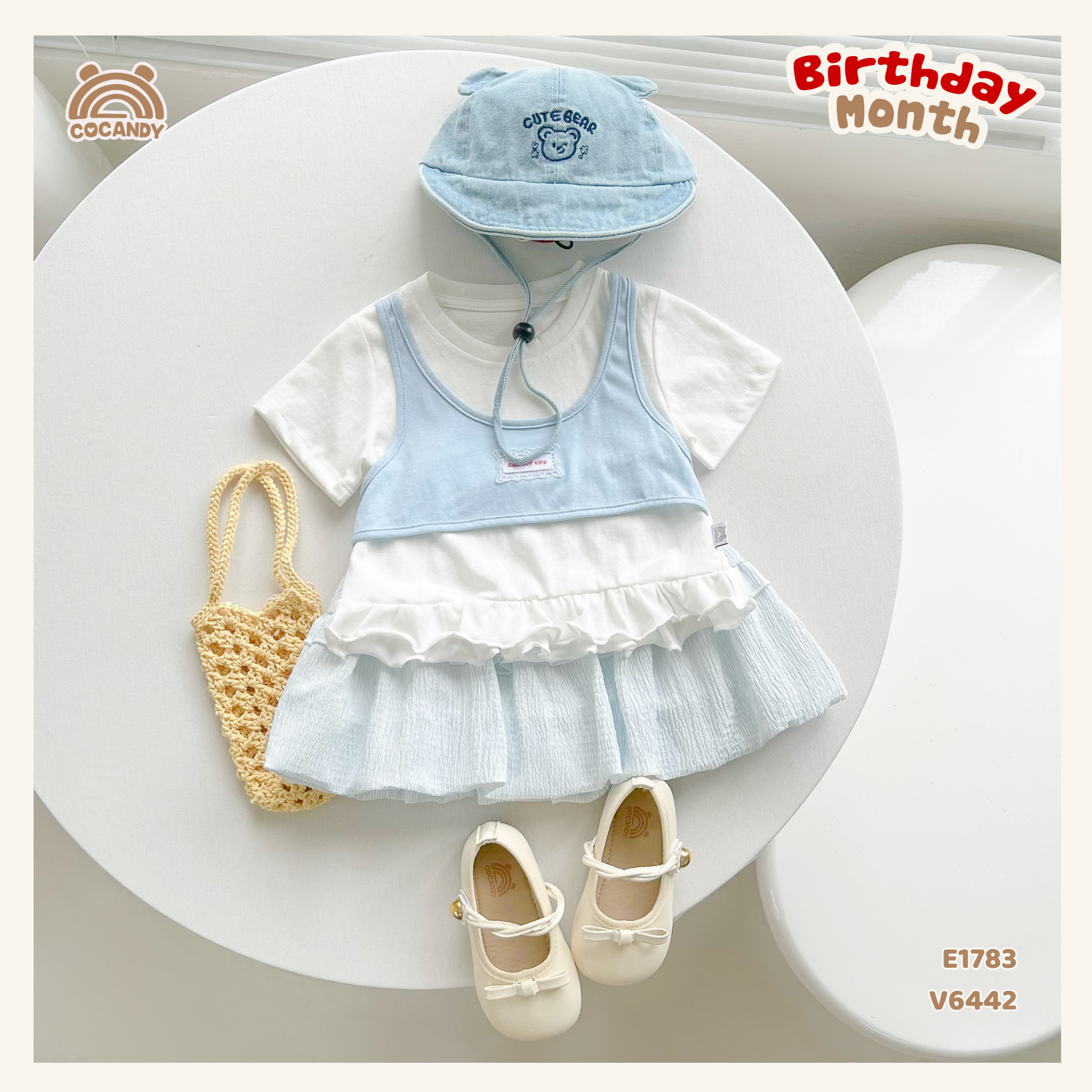 Áo cộc cotton XANH TRẮNG giả yếm tag CCD