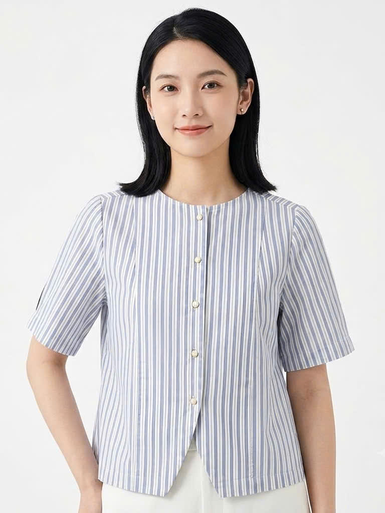 MS FP2706387 - Áo Sơ Mi Cotton Kẻ Sọc Dáng Ngắn