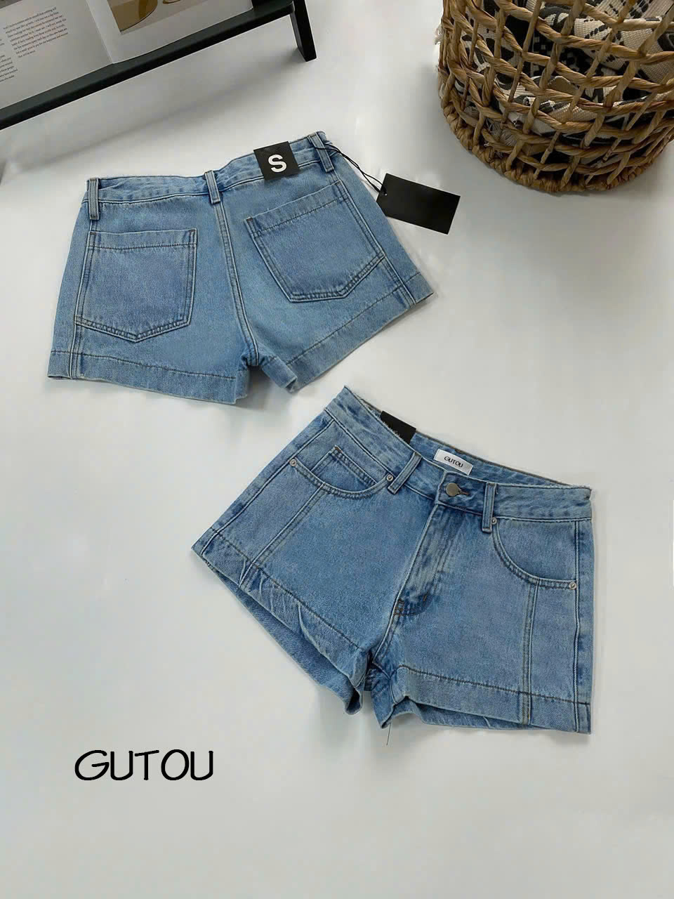 [ GUTOU ] Quần Short Jean Basic Đường May Nổi Modern Chic_thumbnail_8