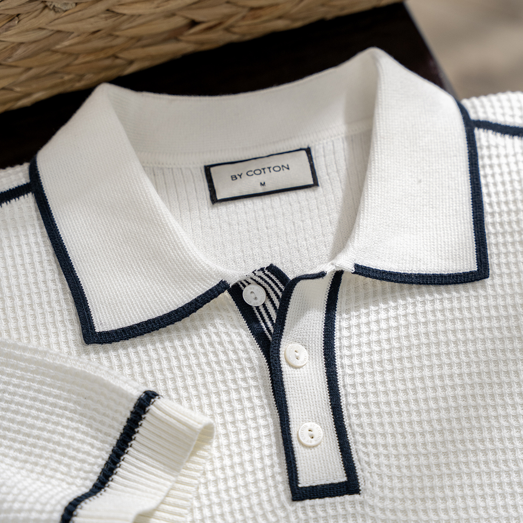 Áo Polo Dệt Kim Waffle Style Retro Phối Viền_thumbnail_8