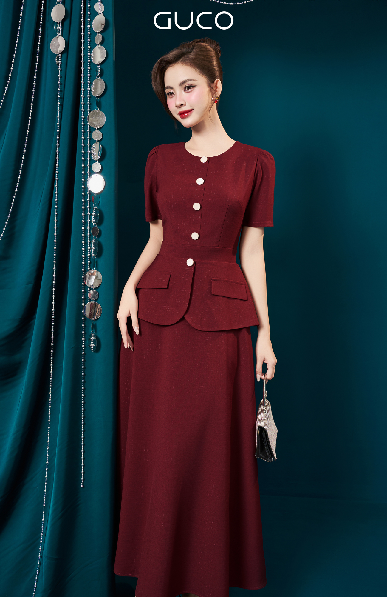 ĐẦM PEPLUM CỔ TRÒN TÚI GIẢ 2 BÊN - ĐỎ ĐÔ_thumbnail_1