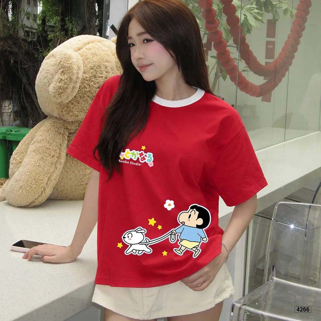 Áo thun unisex form boxy phối cổ mix màu hoạt hình Miucho 4266_thumbnail_3