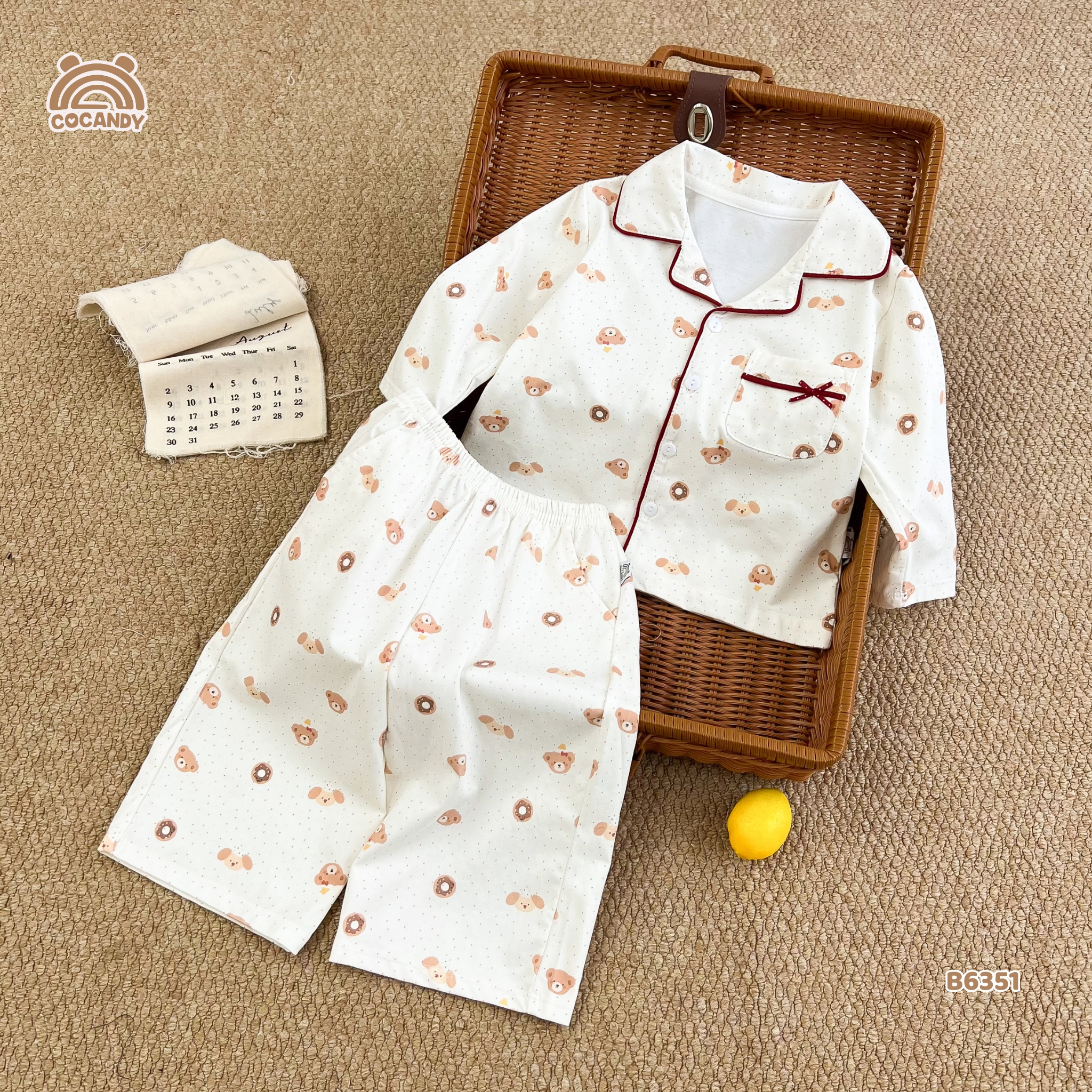 Bộ dài pijama TRẮNG gấu nâu viền đỏ_thumbnail_1