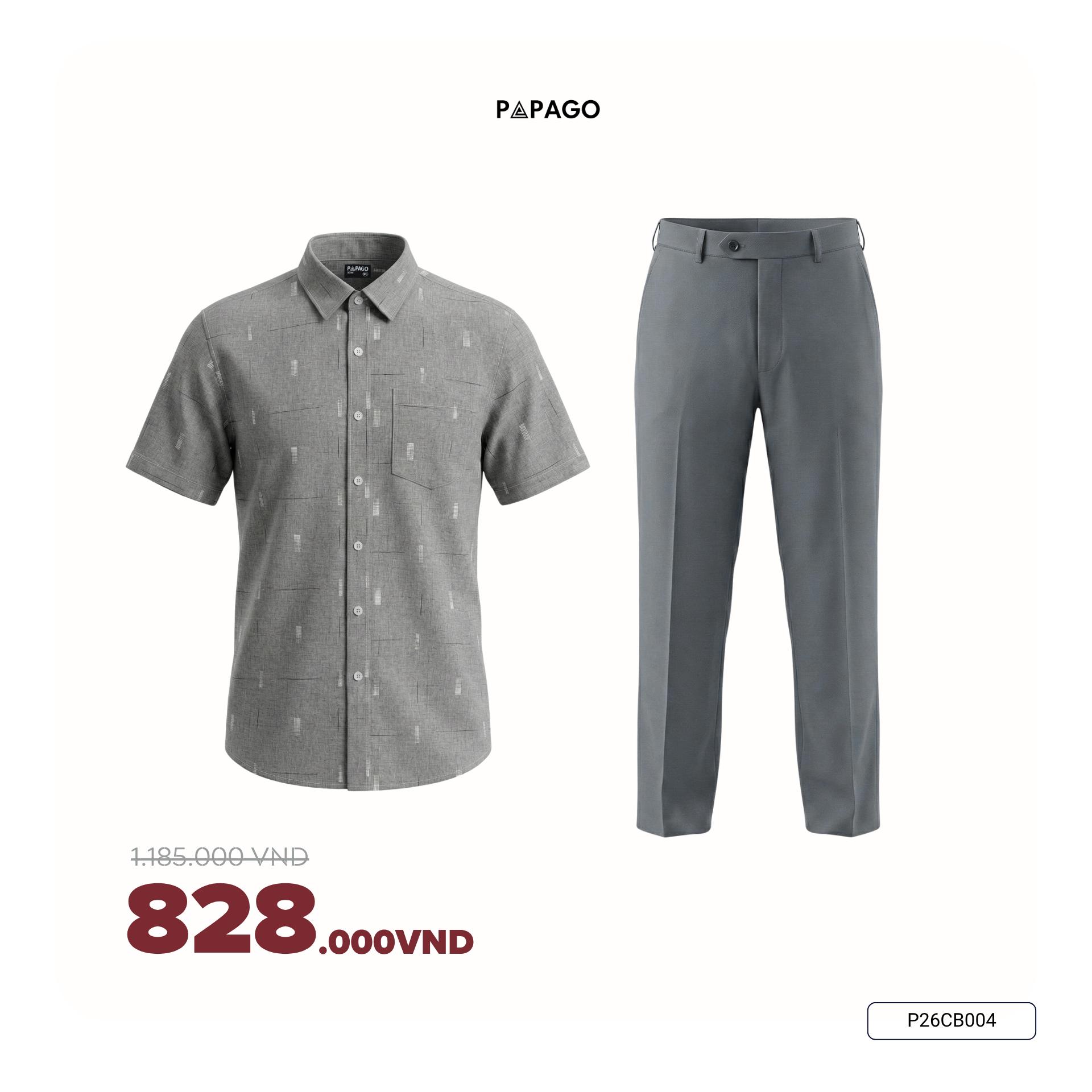 [Tặng Áo] Combo Áo Sơ Mi Nam Tay Ngắn Vải Xô Đũi & Quần Âu Vải Poly Trung Niên PAPAGO - P26CB004_thumbnail_2
