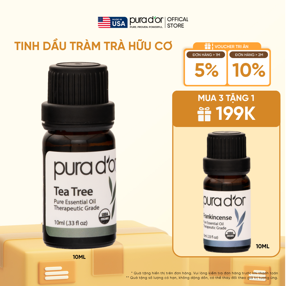 Tinh Dầu Tràm Trà Hữu Cơ PURA D’OR Therapeutic Grade Tea Tree Essential Oil 10ML