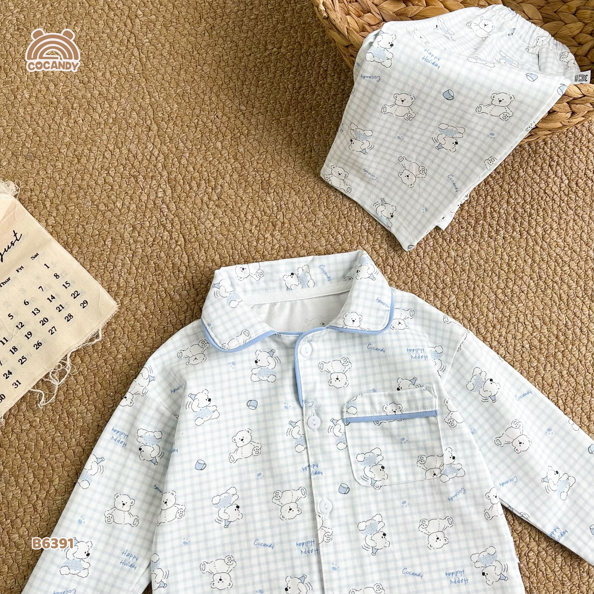 Bộ dài pijama XANH caro hình gấu_thumbnail_5