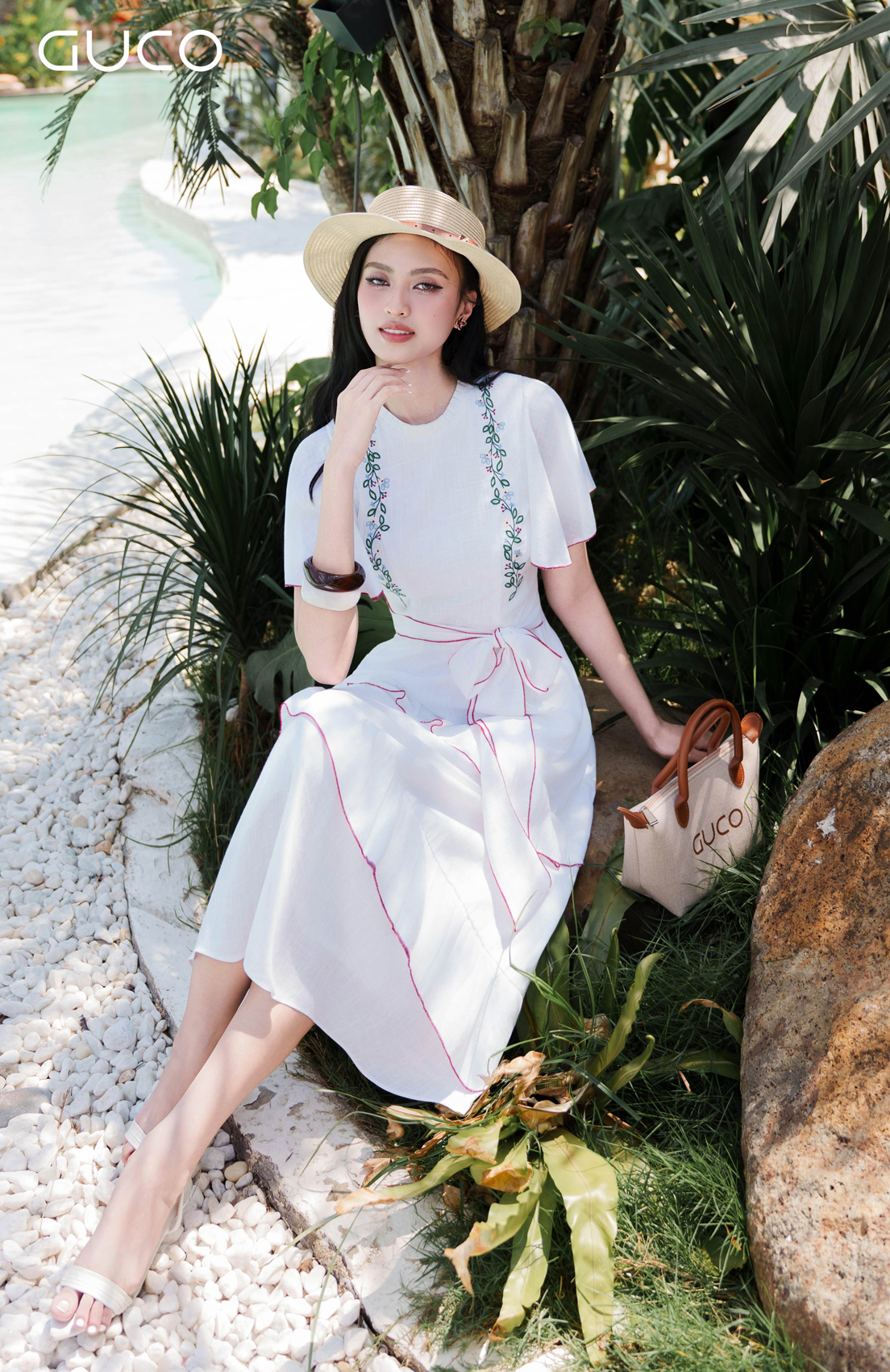 GUCO Đầm Midi Trắng Thêu Hoa Dây Leo - 5148_thumbnail_1