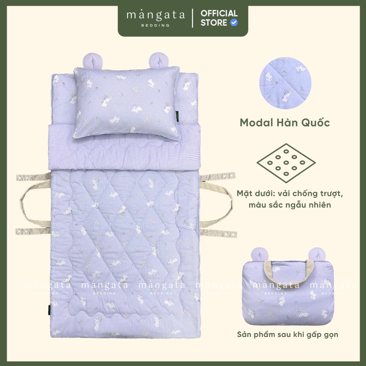 Mẫu Thỏ tím - Bộ chăn gối gấp gọn đi học