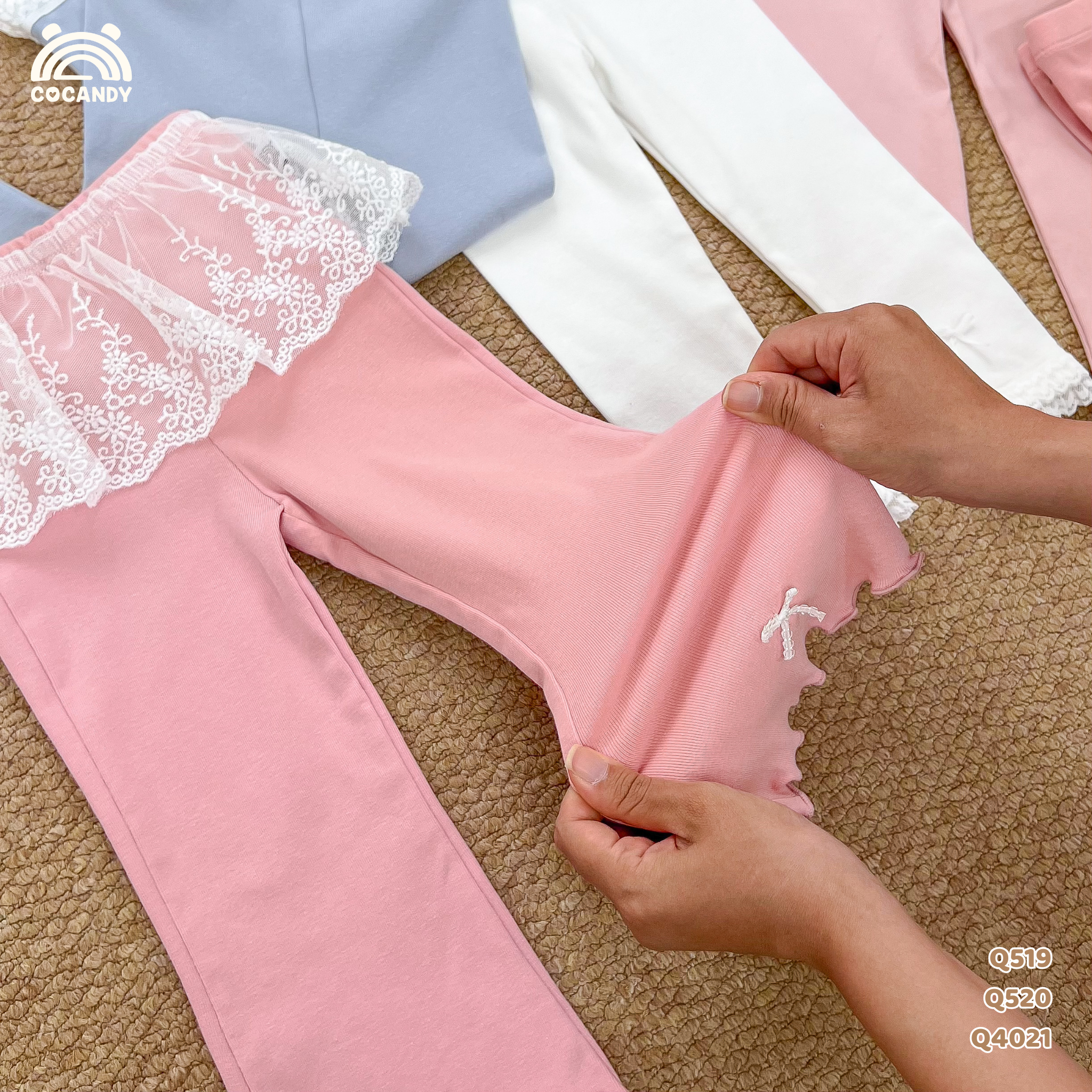 Quần dài legging HỒNG ống loe phối ren trắng_thumbnail_5
