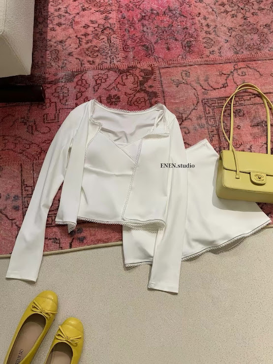 Lucas - Set váy 2 dây ngực đan chéo viền ren chân xòe A ngắn + áo khoác cardigan viền ren_thumbnail_3