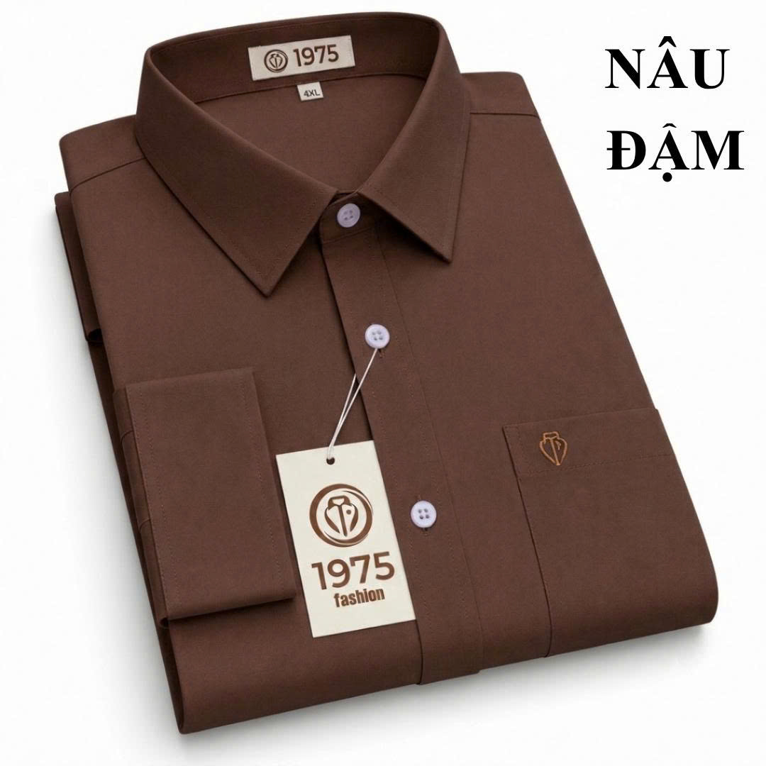ÁO SƠ MI NÂU ĐẬM DÀI TRƠN