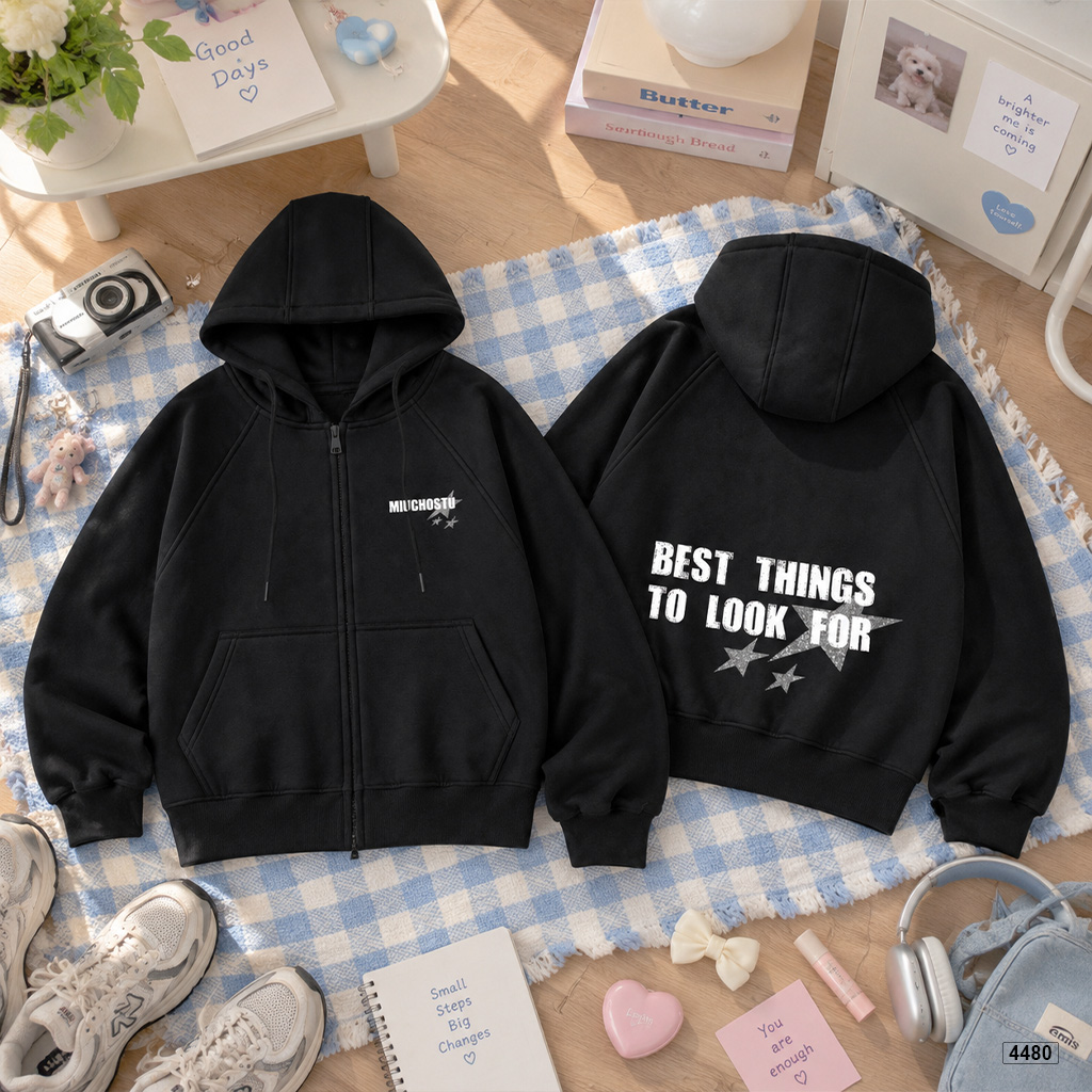 Áo hoodie zip Miucho form rộng basic nỉ 2 da in mix 4480_thumbnail_7