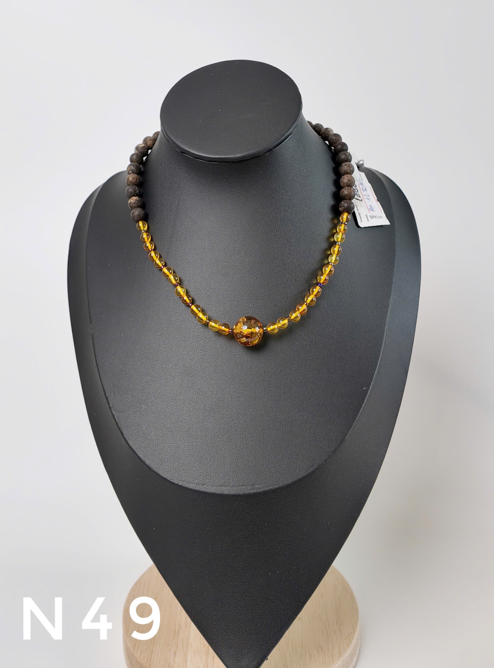 Choker Hổ Phách Rêu Mix Viên Chính Tâm Rêu Đầm Lầy – N49
