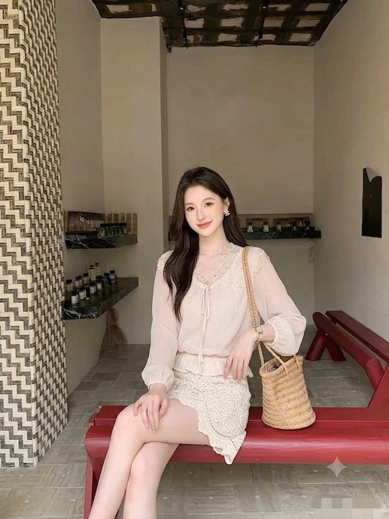 Lucas - Áo sơ mi voan tơ dài tay bồng cổ tim phối ren vai buộc nơ_thumbnail_2