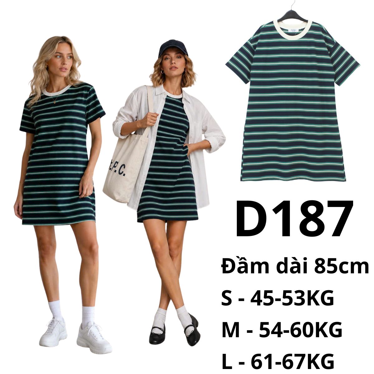 D187 - Đầm thun kẻ