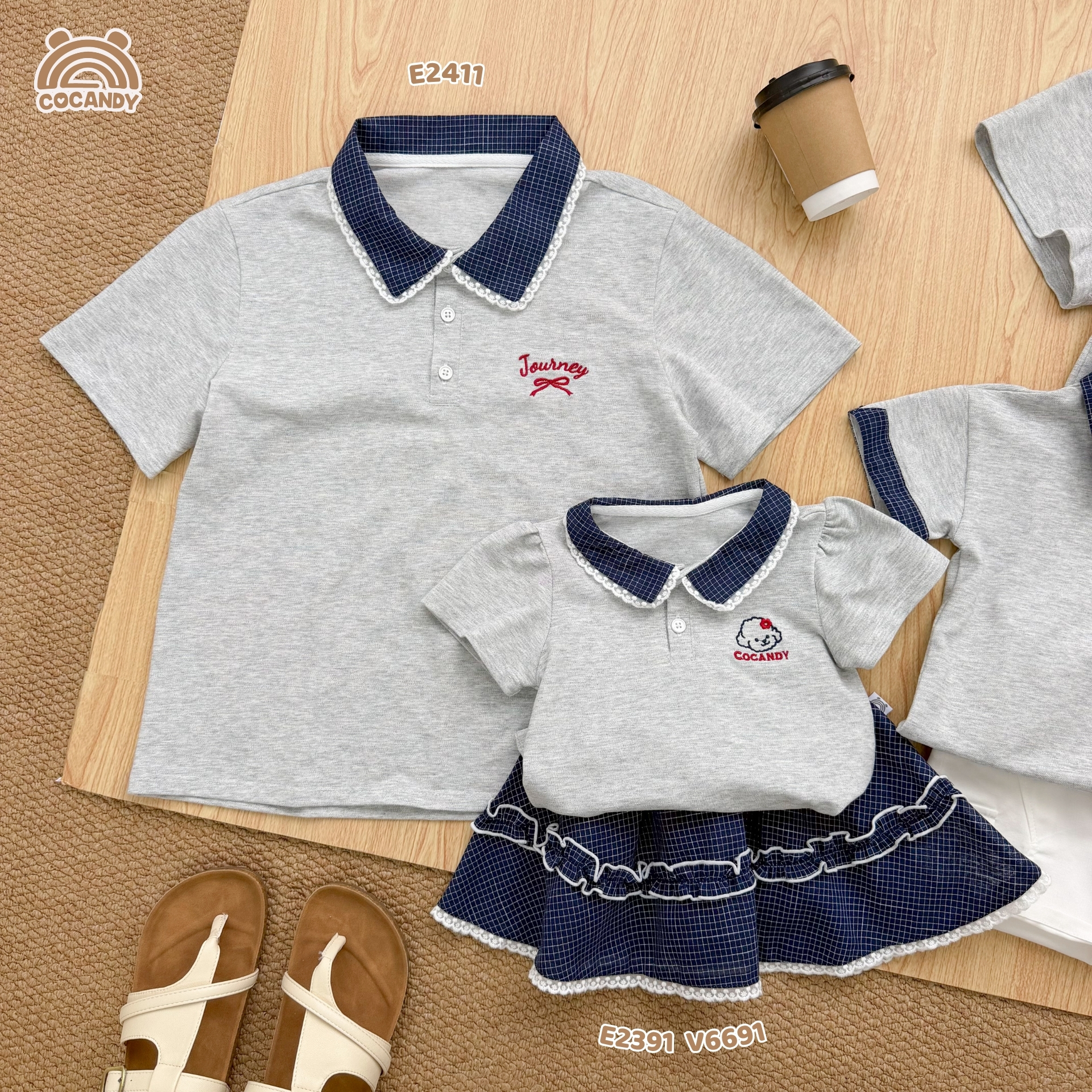 Áo cộc polo XÁM phối cổ caro xanh NỮ_thumbnail_6