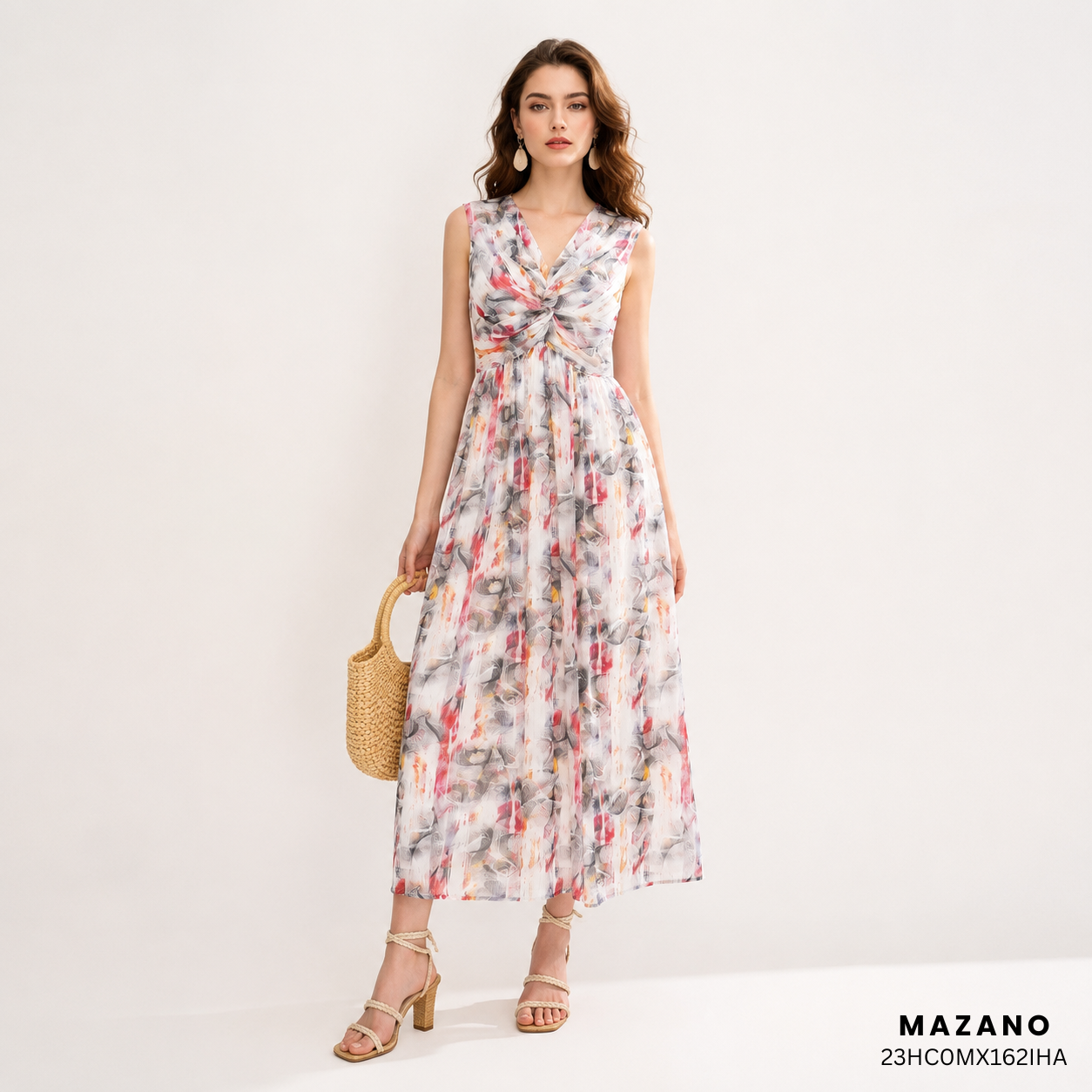 Đầm Maxi vải voan đi biển eo nhỏ in hoa 23HC0MX162IHA
