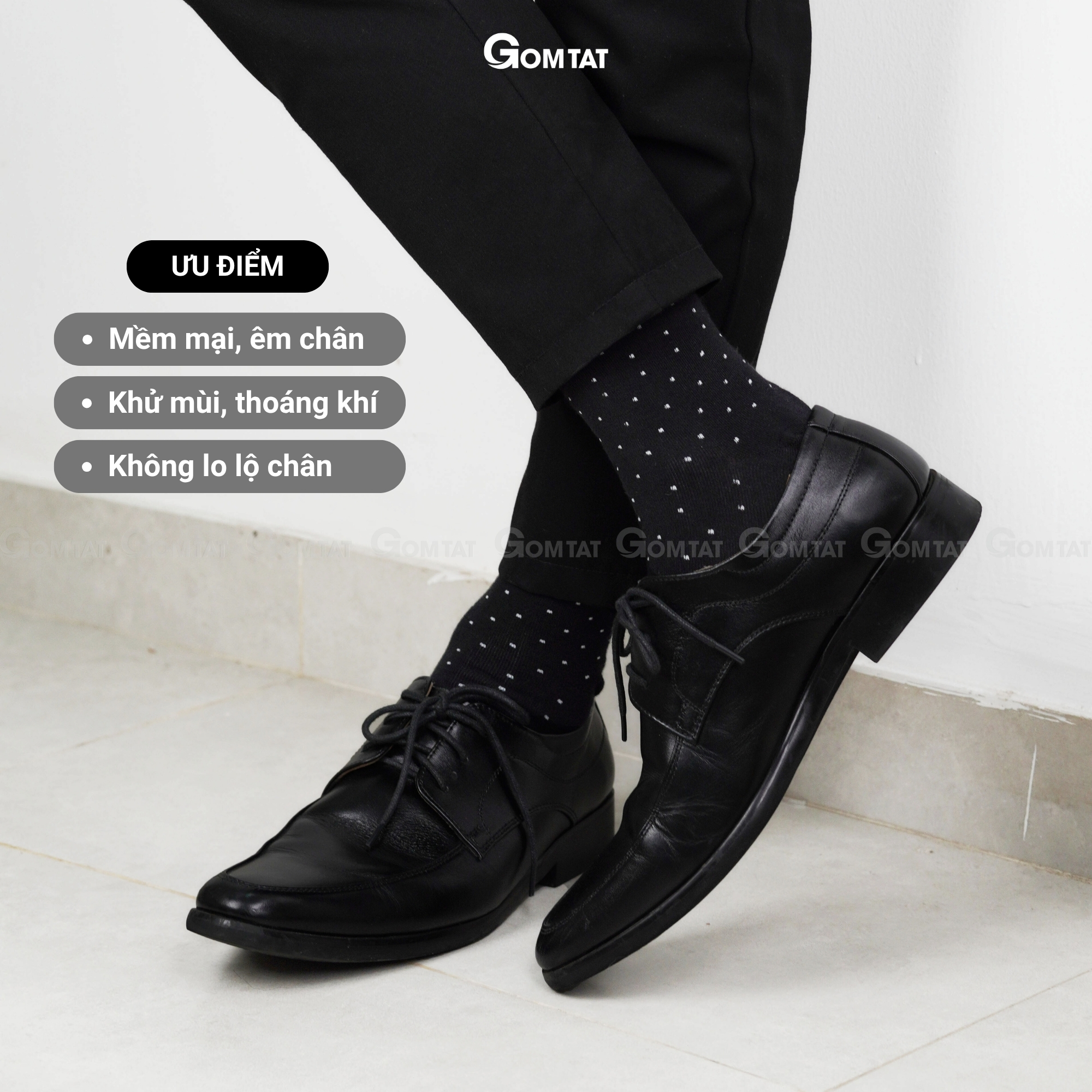 Hộp 5 đôi vớ nam cổ cao công sở GOMTAT hoạ tiết chấm bi, chất liệu cotton cao cấp LUX-CHAMBI-DUMAU-CB5_thumbnail_6