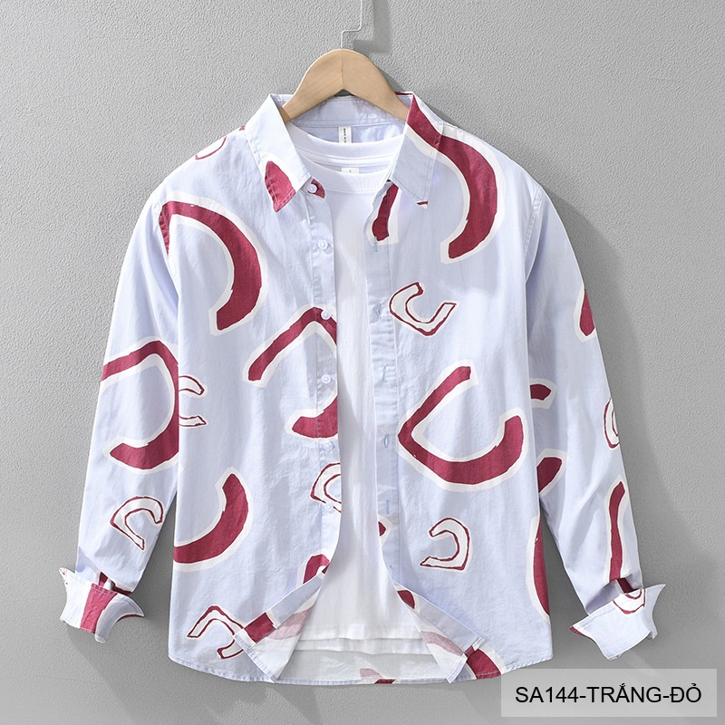 SA144 - Áo Sơ Mi Nam Dài Tay In Hình Nghệ Thuật Phong Cách Nhật Bản Chất Cotton Thoáng Mát