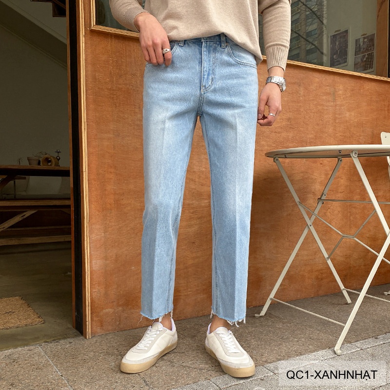QC1 - Quần jeans nam ống đứng 9 tấc phong cách Hàn Quốc, màu xanh nhạt và xanh lam_thumbnail_7
