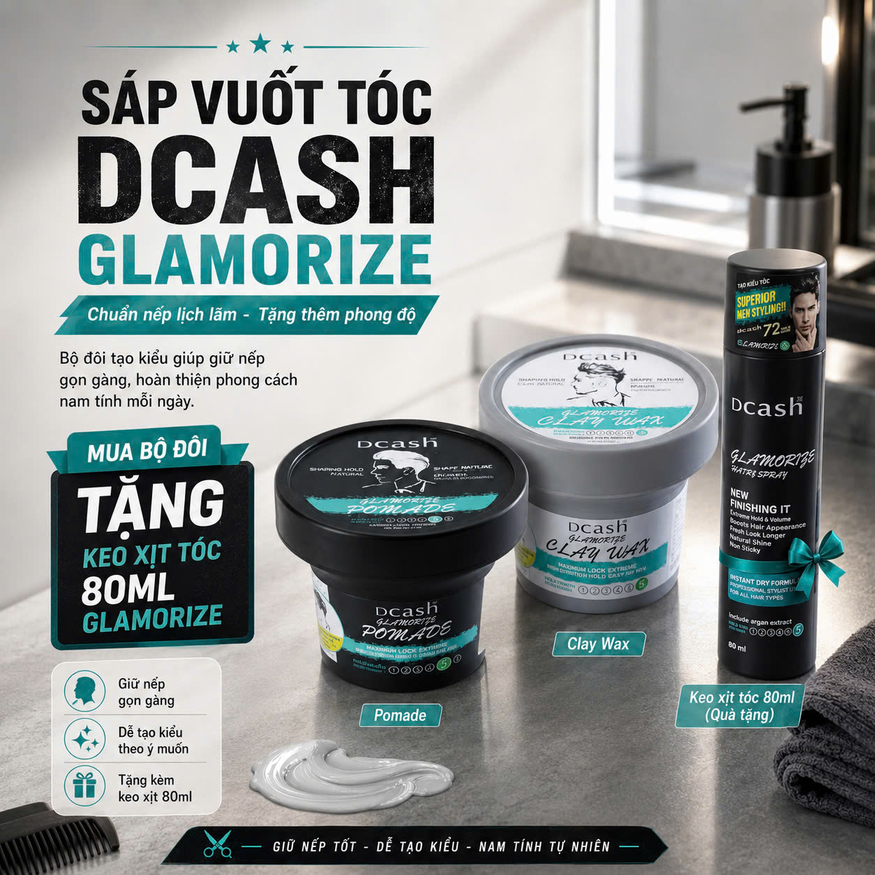 SÁP VUỐT TÓC DCASH GLAMORIZE TẶNG KEO XỊT TÓC 80ML_thumbnail_1