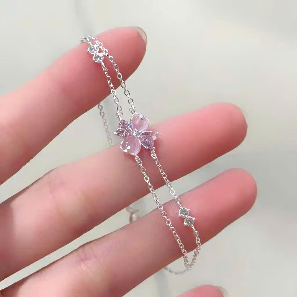 Vòng tay bạc nữ cỏ 4 lá may mắn NSLT04 Trắng - Hồng_thumbnail_1