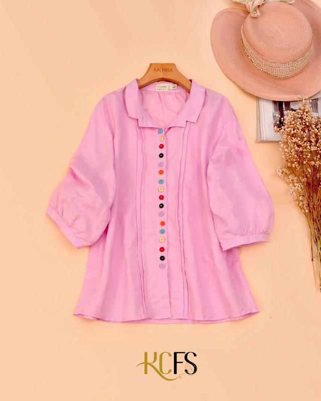 Áo sơ mi Linen tưng lá cổ nhỏ phối nút nhiều màu